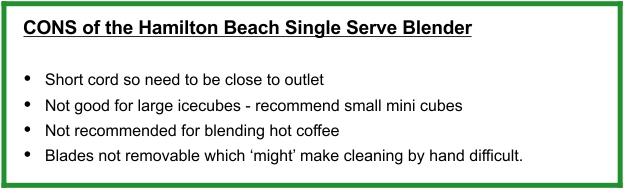 Hamilton Beach Single Serve Blender, travellers, review