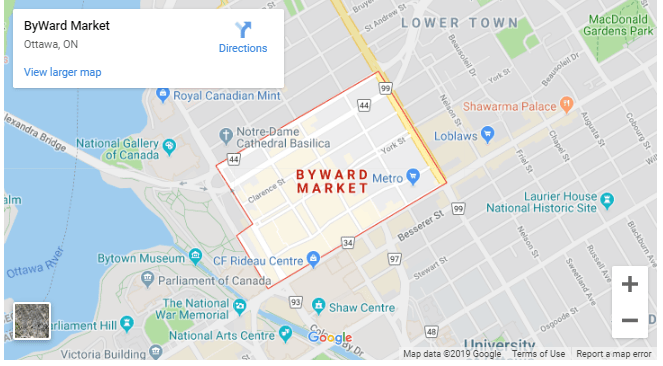 Map of the Byward Market Parking, Day Trip in Ottawa