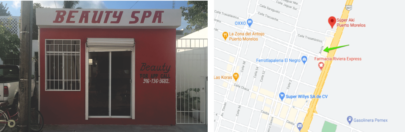 Beauty Spa, Puerto Morelos, map