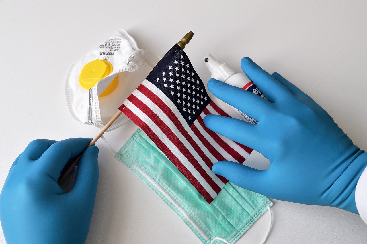 USA, Flag, Mask, Covid 19 travel restrictions